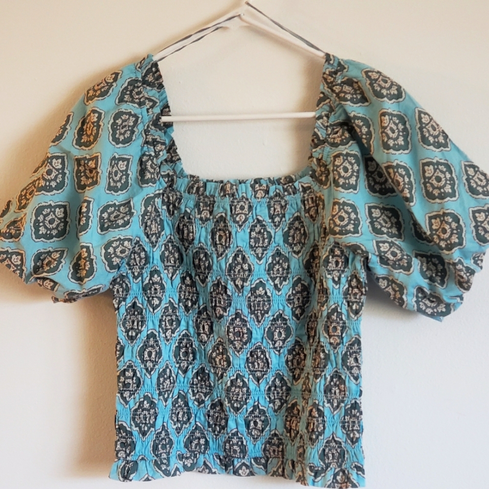 Smocked Puff Sleeve Blouse